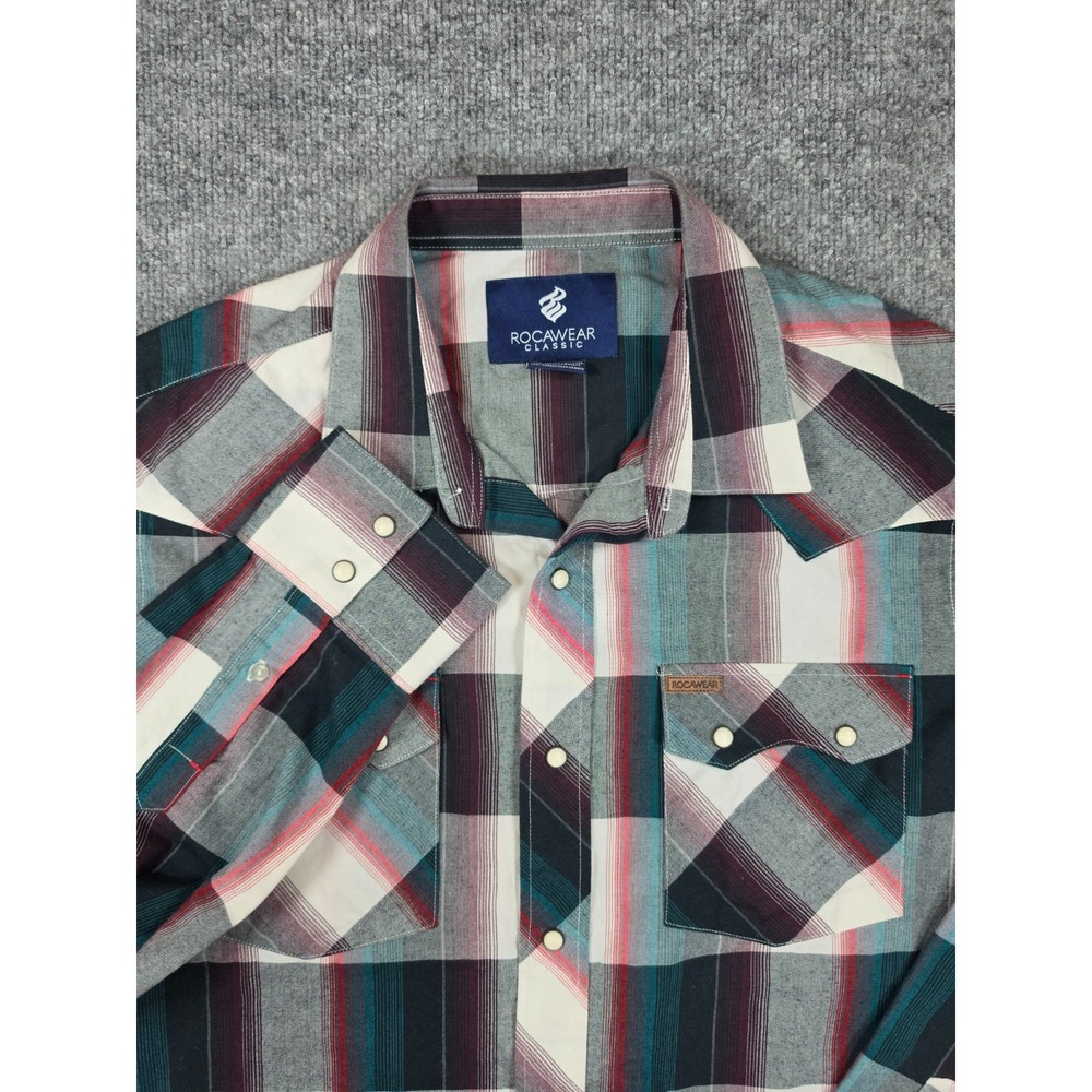 Rocawear Classic Western Pearl Snap Shirt Men's XL Multicolor Plaid EUC